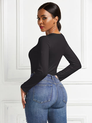 Shop Round Neck Long Sleeve Bodysuit - High-Quality U.S. Made Women’s Fashion with Free & Fast Shipping