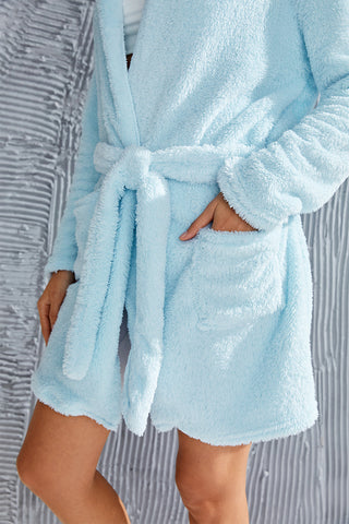 Shop Fuzzy Tied Pocketed Hooded Lounge Nightgown - High-Quality U.S. Made Women’s Fashion with Free & Fast Shipping