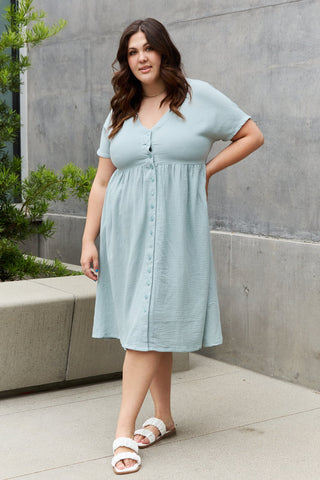 Shop Light Blue Sweet Lovely By Jen Full Size Button Down Midi Dress - High-Quality U.S. Made Women’s Fashion with Free & Fast Shipping