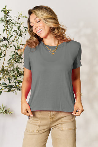 Shop Gray Basic Bae Full Size Round Neck Short Sleeve T-Shirt - High-Quality U.S. Made Women’s Fashion with Free & Fast Shipping