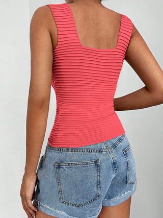 Shop Square Neck Wide Strap Tank - High-Quality U.S. Made Women’s Fashion with Free & Fast Shipping