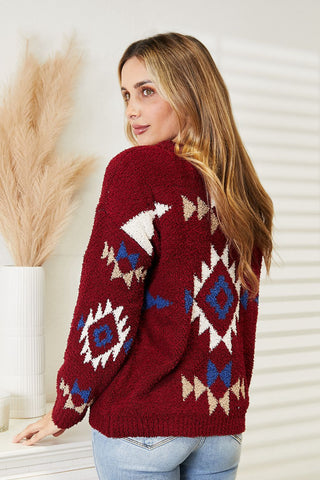 Shop HEYSON Full Size Aztec Soft Fuzzy Sweater - High-Quality U.S. Made Women’s Fashion with Free Fast Shipping