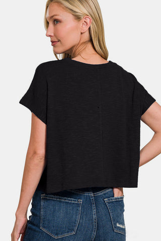 Shop Zenana Round Neck Short Sleeve Crop T-Shirt - High-Quality U.S. Made Women’s Fashion with Free & Fast Shipping