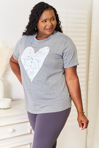 Shop Simply Love Heart Graphic Cuffed Short Sleeve T-Shirt - High-Quality U.S. Made Women’s Fashion with Free & Fast Shipping