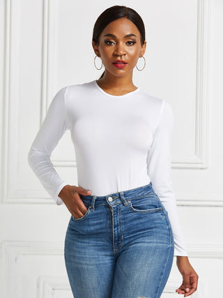 Shop Round Neck Long Sleeve Bodysuit - High-Quality U.S. Made Women’s Fashion with Free & Fast Shipping