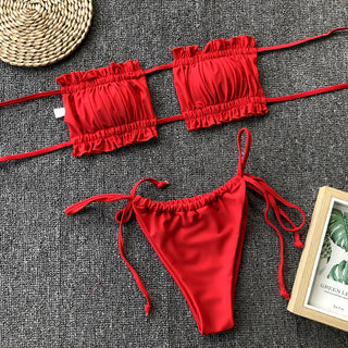 Shop Frill Trim Ruched Bikini Set - High-Quality U.S. Made Women’s Fashion with Free Fast Shipping