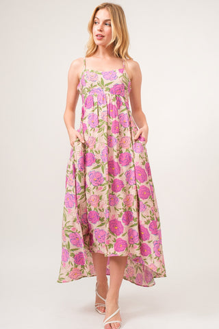 Shop Pink And The Why Floral High-Low Hem Cami Dress - High-Quality U.S. Made Women’s Fashion with Free & Fast Shipping