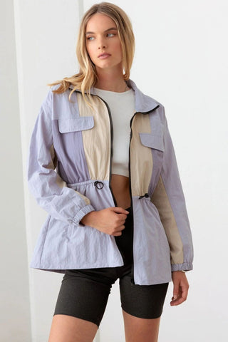 Shop Lavender Cream Le Lis Color Block Collared Wind Breaker Jacket - High-Quality U.S. Made Women’s Fashion with Free & Fast Shipping