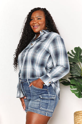 Shop Plaid Dropped Shoulder Shirt - High-Quality U.S. Made Women’s Fashion with Free & Fast Shipping