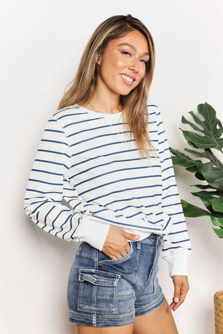 Shop Double Take Striped Long Sleeve Round Neck Top - High-Quality U.S. Made Women’s Fashion with Free & Fast Shipping