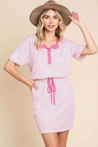 Shop Culture Code Full Size Striped Short Sleeve Mini Dress with Pockets - High-Quality U.S. Made Women’s Fashion with Free & Fast Shipping