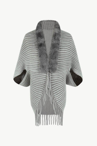 Shop Striped Open Front Fringe Poncho - High-Quality U.S. Made Women’s Fashion with Free Fast Shipping