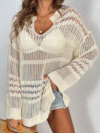 Shop Cutout Notched Long Sleeve Cover-Up - High-Quality U.S. Made Women’s Fashion with Free Fast Shipping