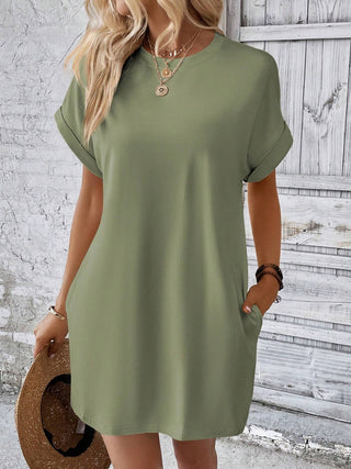 Shop Round Neck Short Sleeve Mini Dress - High-Quality U.S. Made Women’s Fashion with Free & Fast Shipping