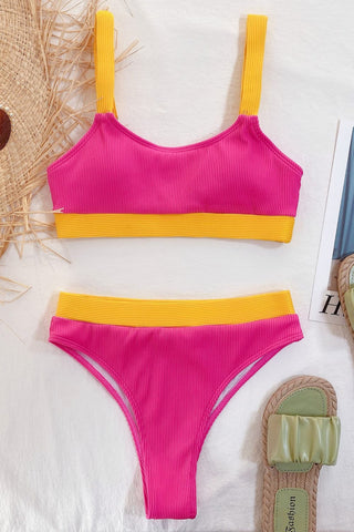 Shop Color Block Scoop Neck Bikini Set - High-Quality U.S. Made Women’s Fashion with Free Fast Shipping