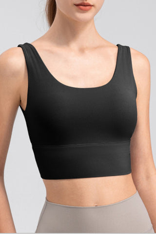 Shop Black Scoop Neck Wide Strap Active Tank - High-Quality U.S. Made Women’s Fashion with Free & Fast Shipping