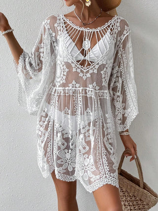 Shop Lace Round Neck Cover-Up - High-Quality U.S. Made Women’s Fashion with Free Fast Shipping