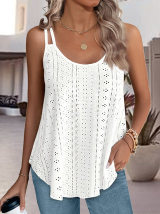 Shop White Eyelet Scoop Neck Spaghetti Strap Cami - High-Quality U.S. Made Women’s Fashion with Free & Fast Shipping