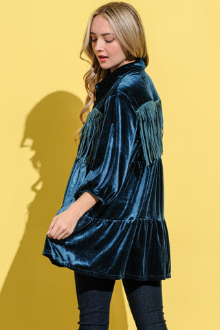 Shop And The Why Fringe Detailed Velvet Shirt Dress - High-Quality U.S. Made Women’s Fashion with Free & Fast Shipping