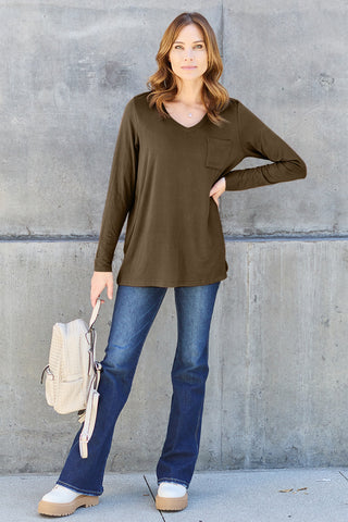 Shop Basic Bae Full Size V-Neck Long Sleeve Top - High-Quality U.S. Made Women’s Fashion with Free & Fast Shipping