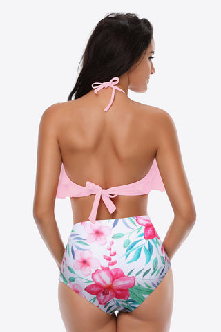 Shop Two-Tone Ruffled Halter Neck Two-Piece Swimsuit - High-Quality U.S. Made Women’s Fashion with Free & Fast Shipping