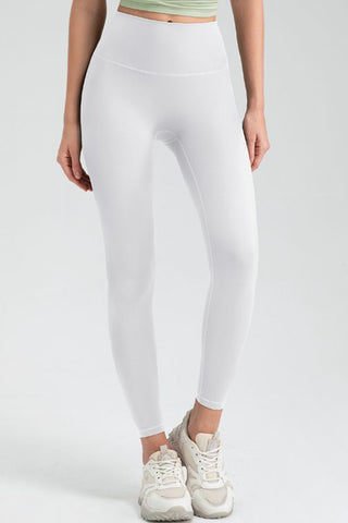 Shop White Wide Waistband High Waist Sport Leggings - High-Quality U.S. Made Women’s Fashion with Free & Fast Shipping