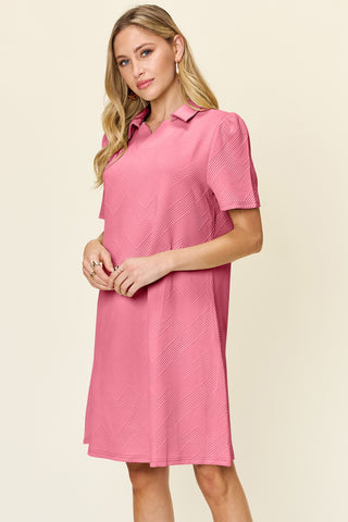 Shop Double Take Full Size Texture Collared Neck Short Sleeve Dress - High-Quality U.S. Made Women’s Fashion with Free & Fast Shipping