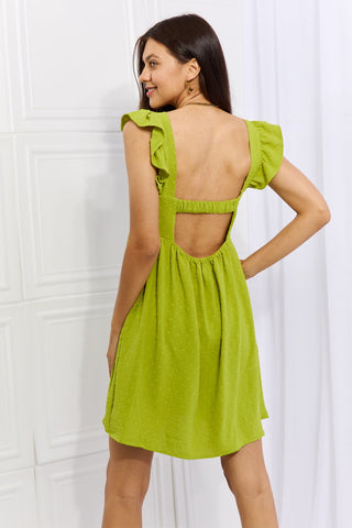 Shop Culture Code Sunny Days Full Size Empire Line Ruffle Sleeve Dress in Lime - High-Quality U.S. Made Women’s Fashion with Free & Fast Shipping