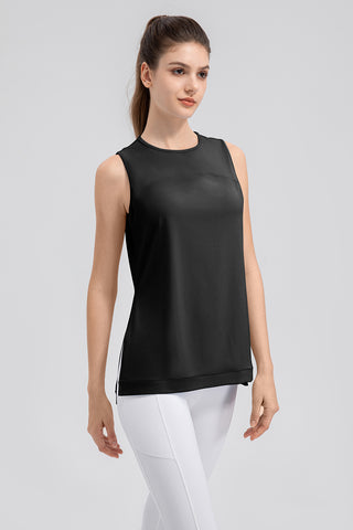 Shop Slit Round Neck Tank - High-Quality U.S. Made Women’s Fashion with Free & Fast Shipping