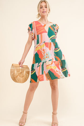 Shop And The Why Printed Double Ruffle Sleeve Dress - High-Quality U.S. Made Women’s Fashion with Free & Fast Shipping