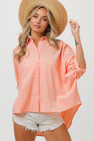 Shop BiBi Plaid Button Up Dolman Sleeve Shirt - High-Quality U.S. Made Women’s Fashion with Free & Fast Shipping