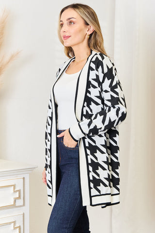 Shop Woven Right Houndstooth Open Front Longline Cardigan - High-Quality U.S. Made Women’s Fashion with Free & Fast Shipping