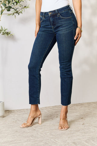 Shop BAYEAS Full Size Raw Hem Straight Jeans - High-Quality U.S. Made Women’s Fashion with Free & Fast Shipping