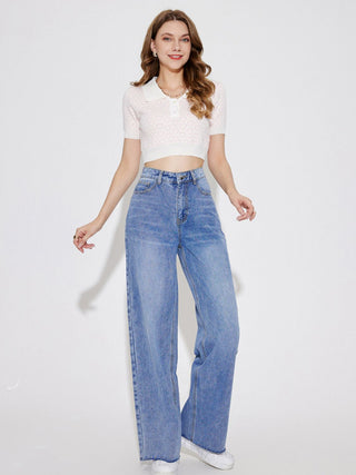 Shop High Waist Straight Leg Jeans with Pockets - High-Quality U.S. Made Women’s Fashion with Free & Fast Shipping