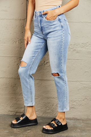 Shop BAYEAS High Waisted Distressed Slim Cropped Jeans - High-Quality U.S. Made Women’s Fashion with Free Fast Shipping