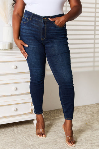 Shop Dark Judy Blue Full Size Skinny Jeans with Pockets - High-Quality U.S. Made Women’s Fashion with Free & Fast Shipping