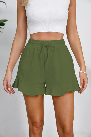 Shop Full Size Drawstring Ruffle Hem Shorts - High-Quality U.S. Made Women’s Fashion with Free Fast Shipping