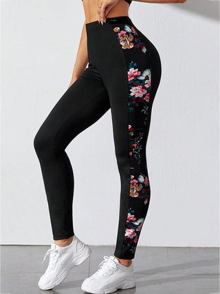 Shop Black Floral Print Wide Waistband Pants - High-Quality U.S. Made Women’s Fashion with Free & Fast Shipping