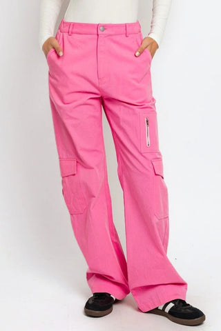 Shop Pink Le Lis High Waisted Wide Leg Cargo Pants with Pockets - High-Quality U.S. Made Women’s Fashion with Free & Fast Shipping