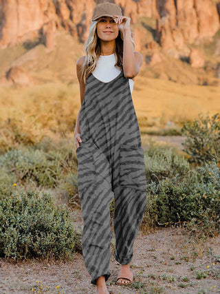 Shop Zebra Full Size Printed V-Neck Sleeveless Jumpsuit - High-Quality U.S. Made Women’s Fashion with Free & Fast Shipping