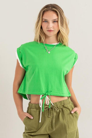 Shop Green HYFVE Drawstring Hem Crop Top - High-Quality U.S. Made Women’s Fashion with Free & Fast Shipping