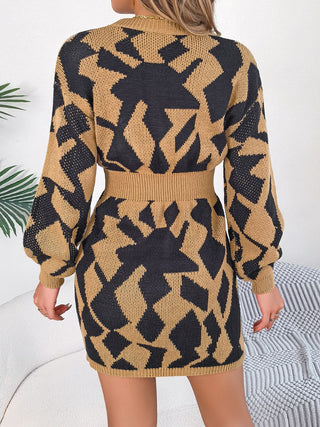 Shop Contrast Round Neck Cutout Long Sleeve Mini Sweater Dress - High-Quality U.S. Made Women’s Fashion with Free & Fast Shipping