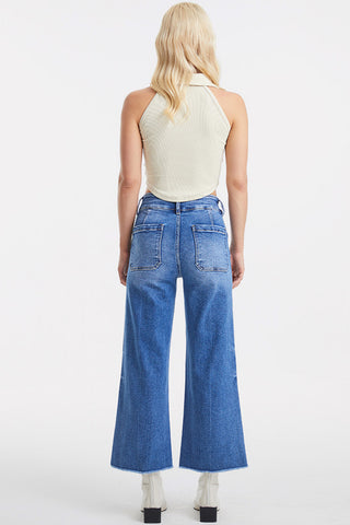 Shop BAYEAS Full Size Raw Hem High Waist Wide Leg Jeans - High-Quality U.S. Made Women’s Fashion with Free & Fast Shipping