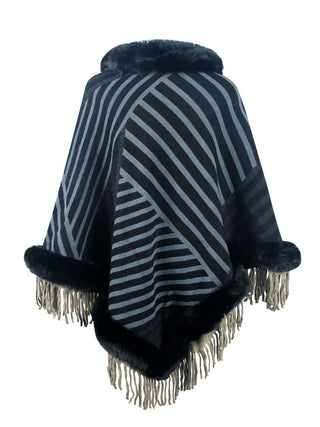 Shop Striped Fringe Hem Poncho - High-Quality U.S. Made Women’s Fashion with Free Fast Shipping