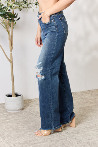 Shop Judy Blue Full Size High Waist 90's Distressed Straight Jeans - High-Quality U.S. Made Women’s Fashion with Free Fast Shipping