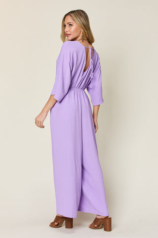 Shop Double Take Full Size Surplice Wide Leg Jumpsuit with Pockets - High-Quality U.S. Made Women’s Fashion with Free & Fast Shipping