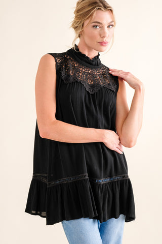 Shop And The Why Lace Detail Sleeveless Ruffled Top - High-Quality U.S. Made Women’s Fashion with Free & Fast Shipping