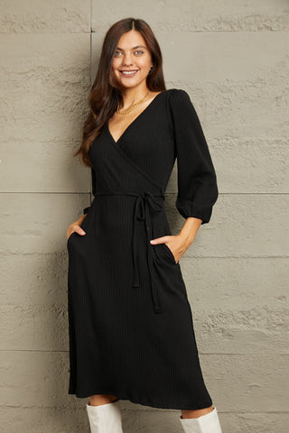 Shop Culture Code Full Size Surplice Flare Ruching Dress - High-Quality U.S. Made Women’s Fashion with Free & Fast Shipping