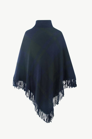 Shop Plaid Turtleneck Fringe Hem Poncho - High-Quality U.S. Made Women’s Fashion with Free & Fast Shipping