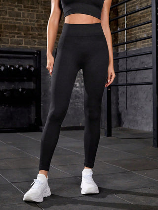 Shop Black Wide Waistband Sports Leggings - High-Quality U.S. Made Women’s Fashion with Free & Fast Shipping